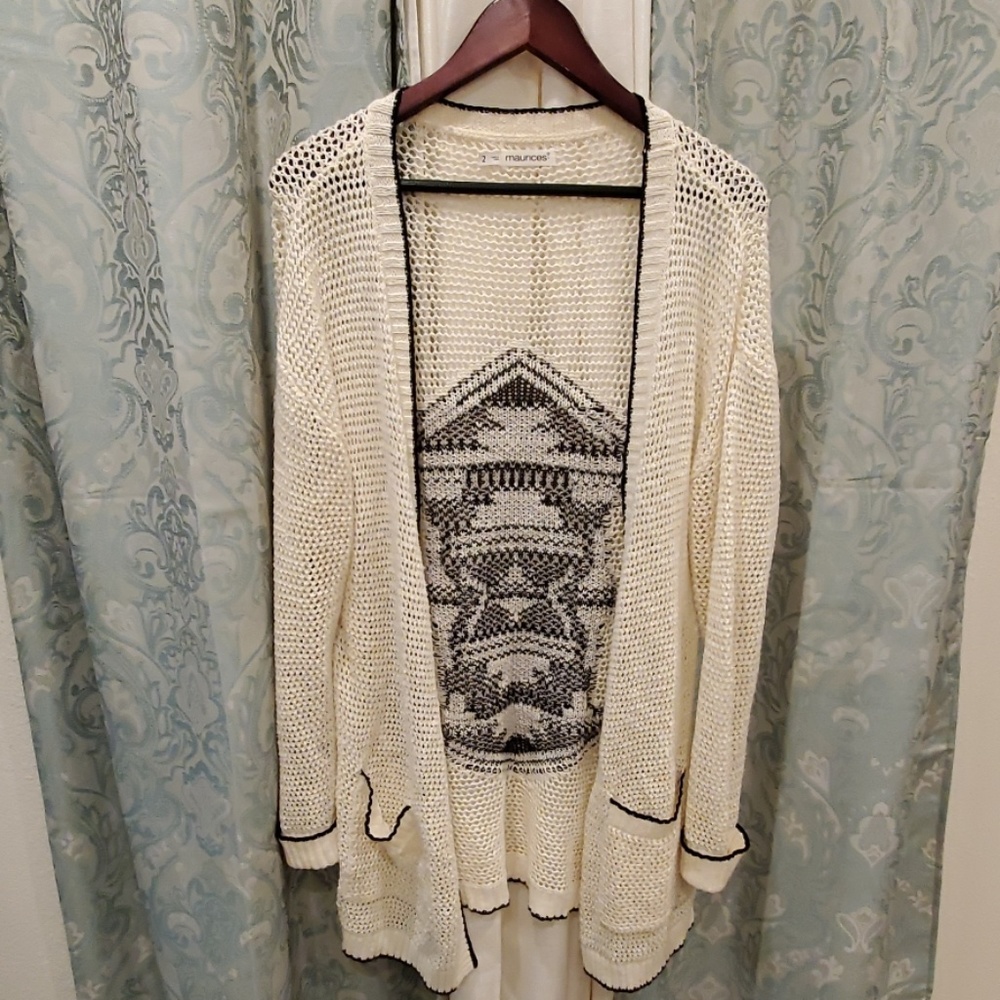 Cream & Black Crochet Cardigan - Back Aztec Detail